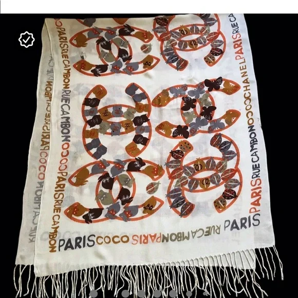 Iconic monogram scarf with coco CC Chanel logo. It measures 68”x28”. - Picture 2 of 9